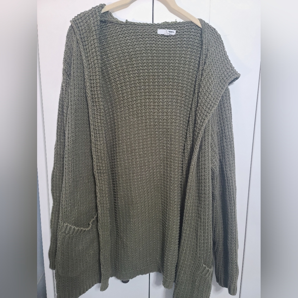 Sonoma army green cardigan with hoodie size large